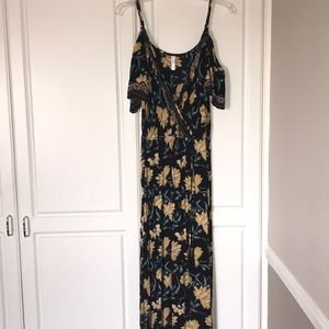 Xhilaration Yellow & Black Floral Maxi Dress